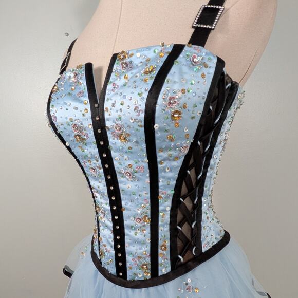 Vintage Prom Dress 2 Blue Maxi Ball Gown Y2K Fairy Princess Goth Corset Bead - Picture 7 of 16